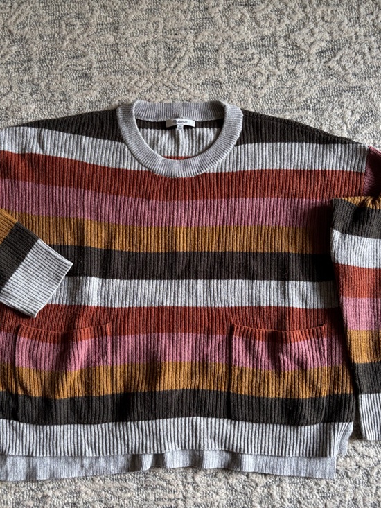 Madewell Sweaters - Madewell Striped Sweater with front pockets.Gray, Olive Green, Pink, Rust.